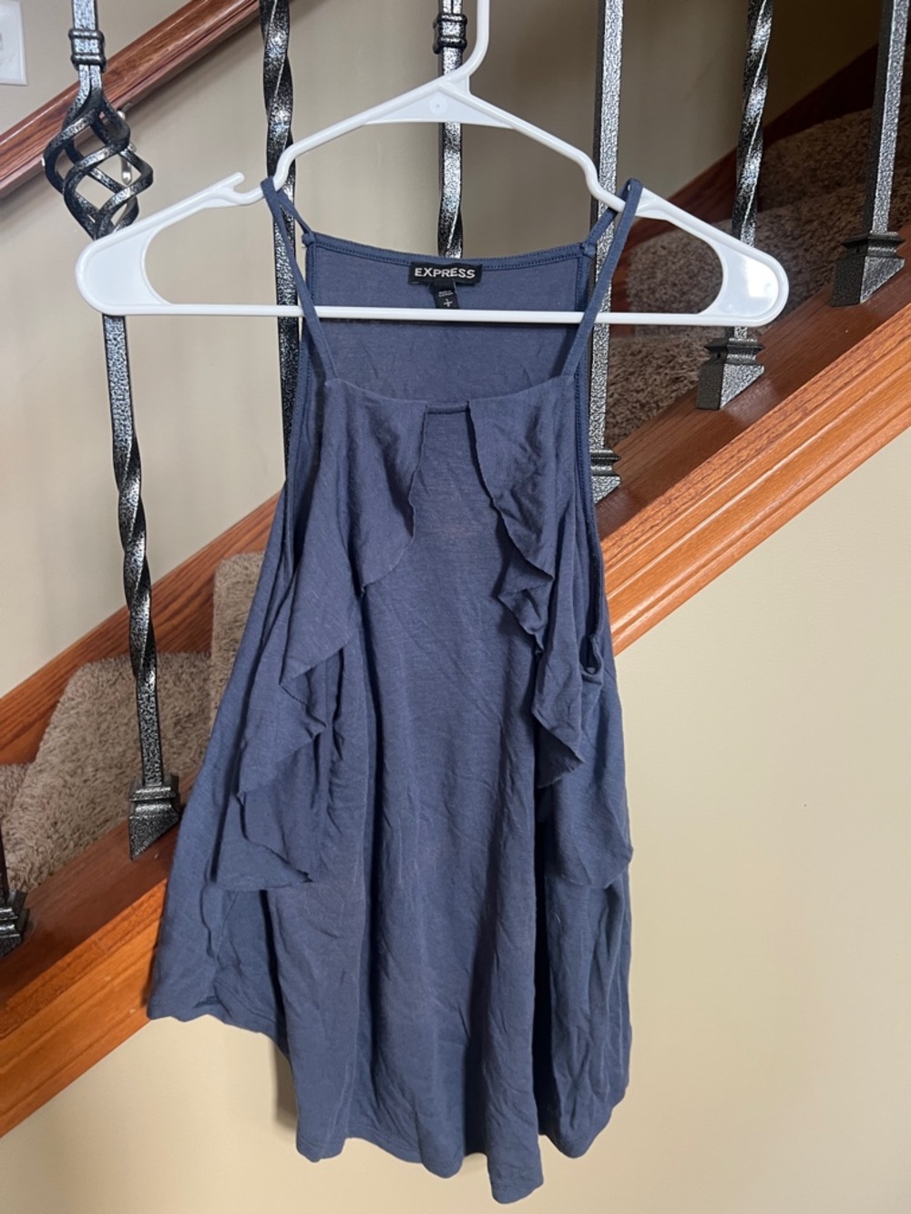 Express Navy Ruffle Spaghetti Strap Tank